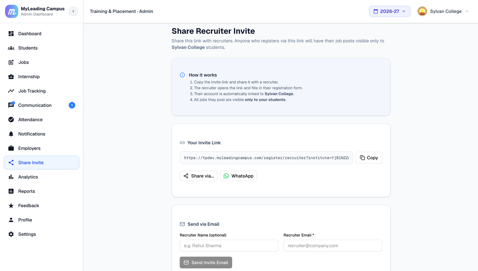 Share Recruiter Invite