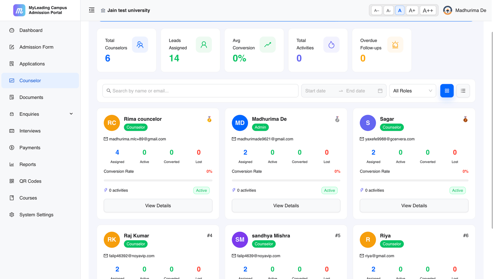 Counselor Management Dashboard